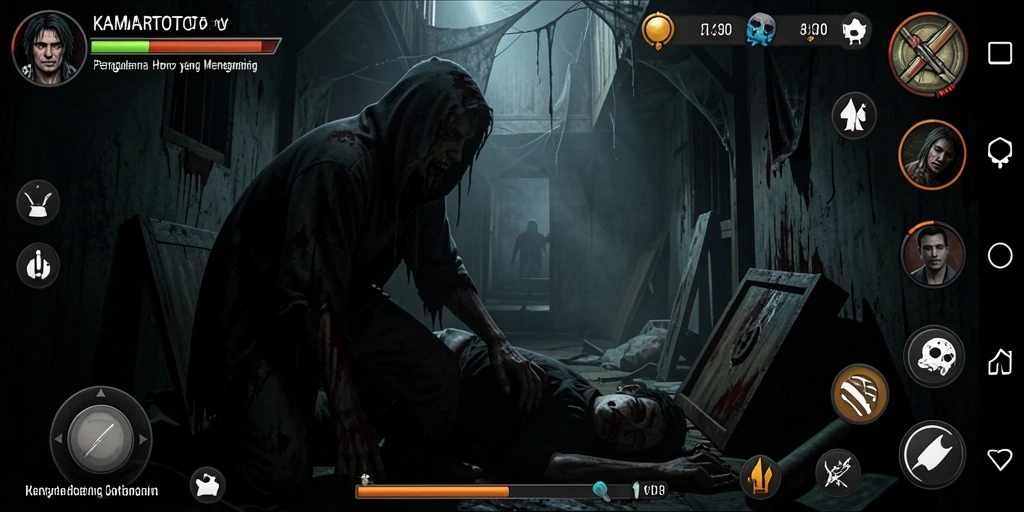Gameplay KAMARTOTO menampilkan suasana horor yang intens dan menegangkan.