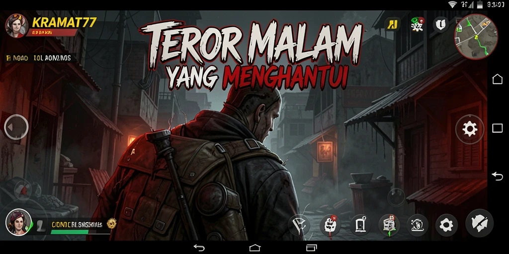 Tampilan gameplay yang mencekam dalam KRAMAT77 dengan hantu menakutkan.